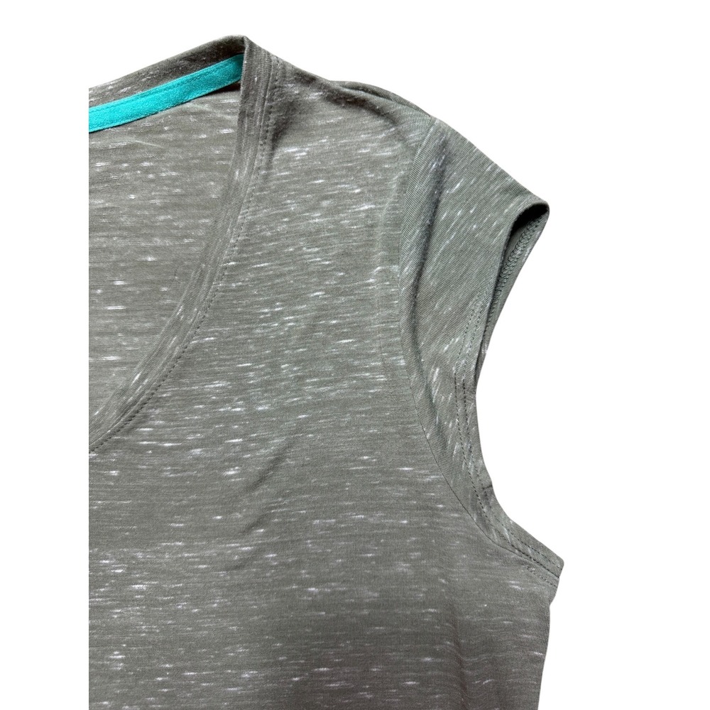 The North Face Womens V-Neck Cap Sleeve Heathered Olive Green Active Top Large - Picture 3 of 6